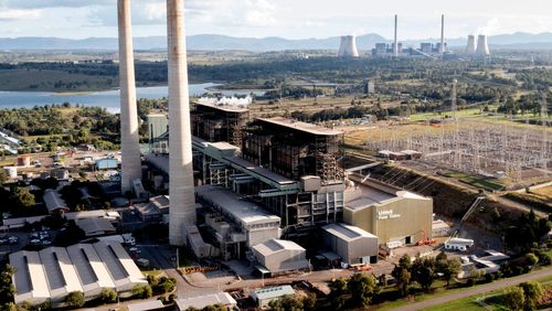 Aerial view of the Liddell Power Station, a coal-fired thermal power station, in Muswellbrook, NSW