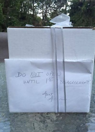 Couples wait nine years to open mystery wedding gift containing 'secret' to a happy marriage