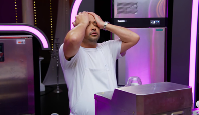 Nerves overcome one chef during the semi final on Snackmasters 2022.