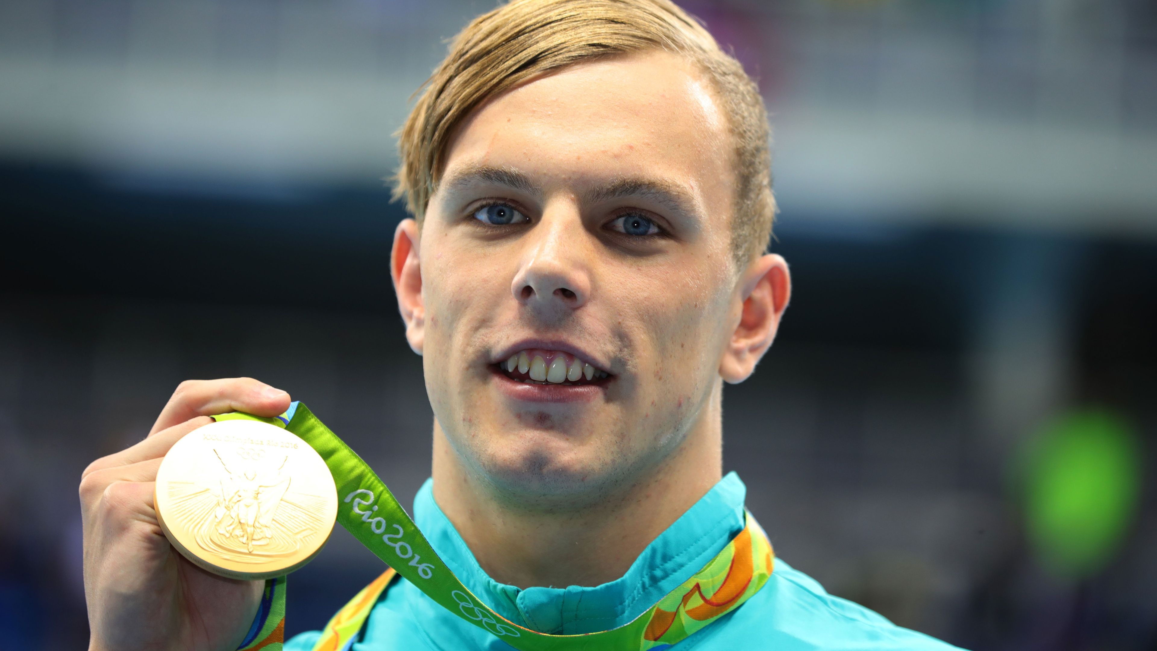 Kyle Chalmers after winning gold in the 100m freestyle at the Rio Olympics.