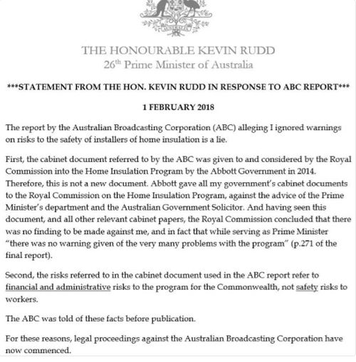 Former prime minister Kevin Rudd has launched legal action against the ABC. (Twitter)