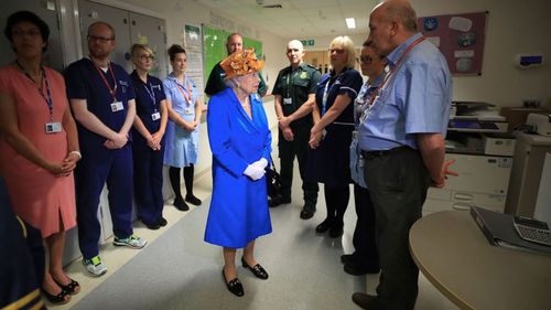 The Queen visits Royal Manchester Children's Hospital to meet some of the victims of this week's attack in the city. (Supplied)