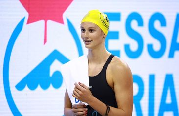 Summer McIntosh of Canada leaving the pool area.