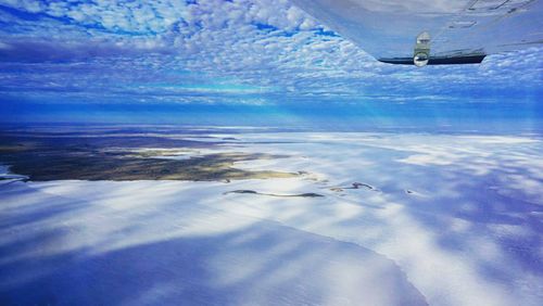 The shimmering shores of Lake Eyre from above.