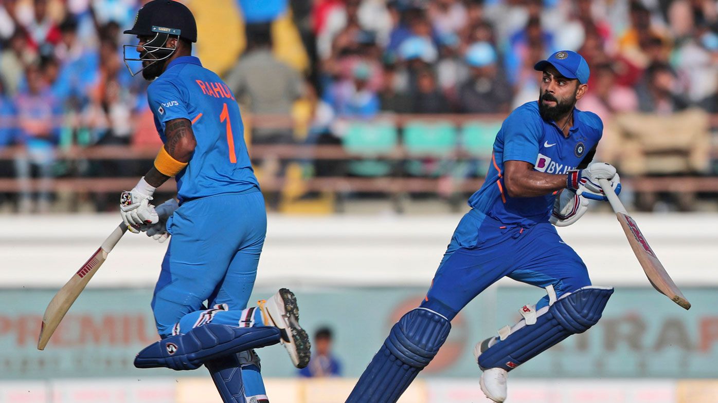 India&#x27;s captain Virat Kohli, right, and Lokesh Rahul run between the wickets during the second one-day international cricket match