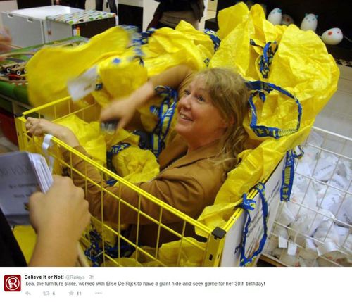 A Belgian woman found in a trolley during hide-and-seek game at Ikea. (supplied)
