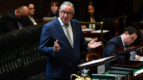 NSW Minister for Health and Medical Research Brad Hazzard speaks during a debate of the Reproductive Health Care Reform Bill