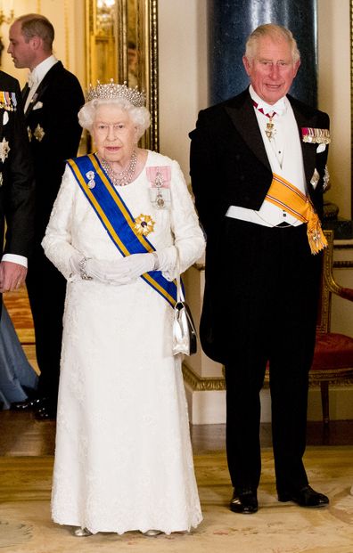 The Queen and Prince Charles at a banquet in 2018.