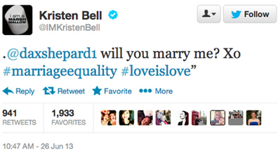 Kristen Bell's tweet proposing to Dax Shepard