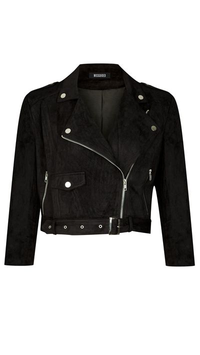 <a href="https://www.missguidedau.com/plus-size-faux-suede-biker-jacket-black" target="_blank">Plus Size Faux Suede Biker Jacket, $90, Missguided</a>
