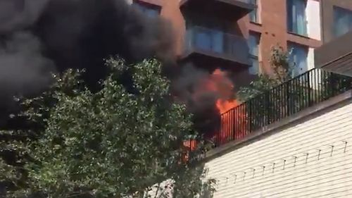 The fire took hold of at least four balconies. Picture: Twitter