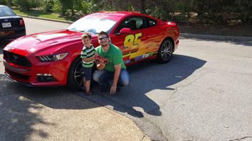 Dad turns red mustang into real-life Cars character, Lightning McQueen