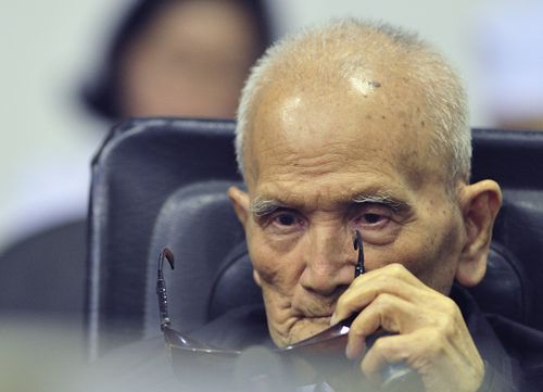 Nuon Chea, who was the Khmer Rouge's chief ideologist and No. 2 leader, heard the guilty verdict today.