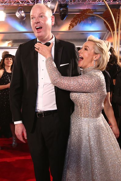 Tom Gleeson and Amanda Keller arrive at the 61st Annual TV WEEK Logie Awards at The Star Gold Coast on June 30, 2019 on the Gold Coast, Australia.