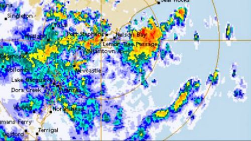 The radar map of the wild weather over Newcastle and the Central Coast. (Twitter)