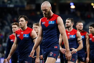 GEELONG, AUSTRALIA - JUNE 22: Max Gawn of the Demons looks dejected after a loss during the 2023 AFL Round 15 match between the Geelong Cats and the Melbourne Demons at GMHBA Stadium on June 22, 2023 in Geelong, Australia. (Photo by Michael Willson/AFL Photos via Getty Images)