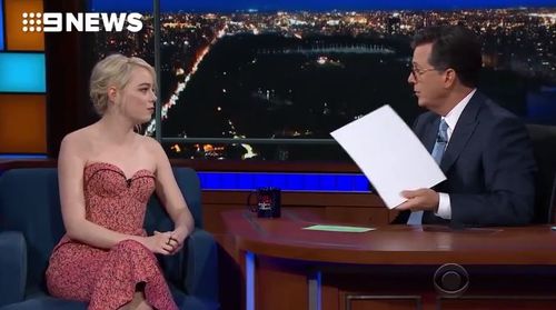 Emma Stone has opened up to Stephen Colbert on his show. 