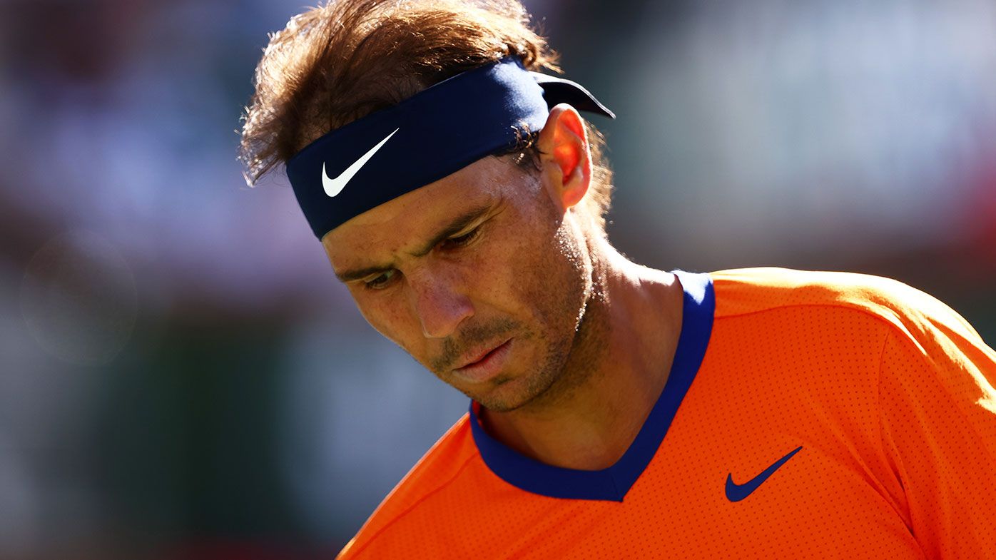 Rafael Nadal of Spain shows his dejection against Taylor Fritz