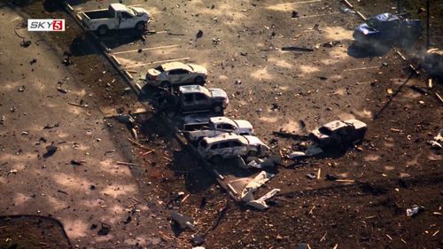A screengrab from an aerial video showing damage from the explosion at Accurate Energetic Systems, LLC, on the border of Hickman and Humphreys Counties in Tennessee on October 10.