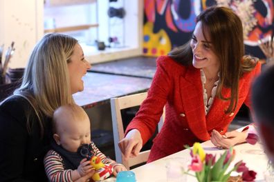 Kate Middleton, Duchess of Cambridge speaks to parents that benefited from the program during a visit at the 'Copenhagen Infant Mental Health Project' (CIMPH) 'Understanding Your Baby Project' at Børnemuseet Children's Museum on February 22, 2022 in Copenhagen, Denmark.