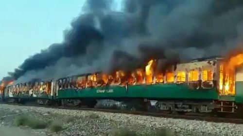 As many as 65 dead after train catches on fire in Pakistan