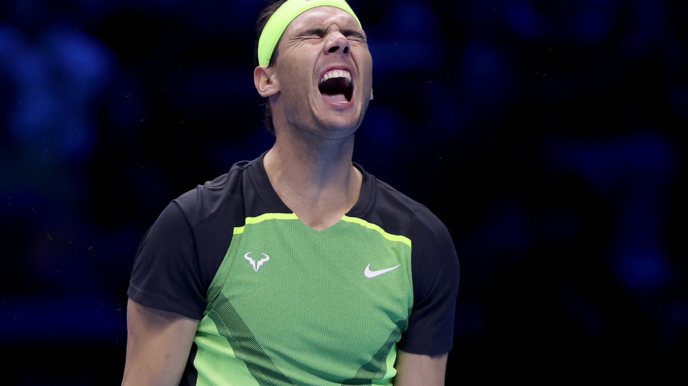 Rafael Nadal reacts after losing a point to Felix Auger-Aliassime at the ATP Finals.