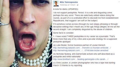 Milo Yiannopoulos's Facebook post. (Facebook)