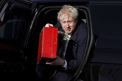 Prime Minister Boris Johnson arrives to board an aircraft in London, for a flight to Kyiv, Ukraine as he holds crisis talks with Ukrainian president Volodymyr Zelensky amid rising tensions with Russia