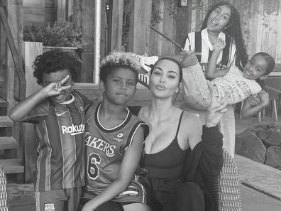 Kim Kardashian with her kids Saint West, Psalm West, North West and Chicago West