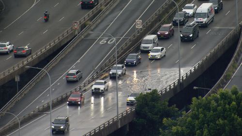 Flooding causes traffic delays on the Anzac Bridge.
