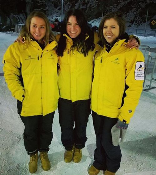 Winter Olympic hopeful Ashleigh Werner (middle) should by rights be competing at the Pyeongchang games right now. Instead, she's watching TV coverage from her home in Sydney (Supplied).
