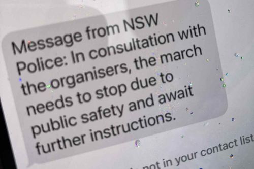 Text message sent to protesters in Sydney