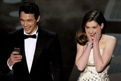 James Franco and Anne Hathaway onstage during the 83rd Annual Academy Awards held at the Kodak Theatre on February 27, 2011 in Hollywood, California.