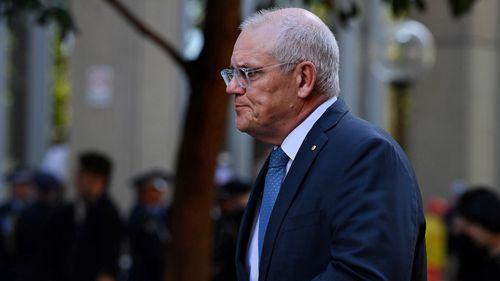 L'ex primo ministro australiano Scott Morrison arriva per i funerali di Stato di Dame Marie Bashir, il 37° governatore del NSW, presso la chiesa di St James a Sydney, NSW. 4 febbraio 2026. Foto: Kate Geraghty