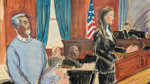 Sean Diddy Combs, left, stands as his defence attorney, Teny Geragos, gives her opening statement to the jury on the first day of trial in Manhattan federal court, Monday, May 12, 2025, in New York.