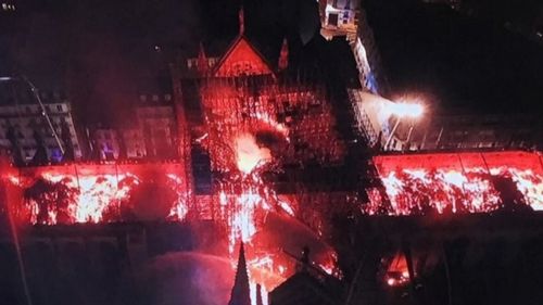 Notre Dame cathedral fire burning in Paris