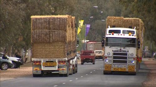 The truckies were given a heroes welcome as they rolled into Condoblin this morning.