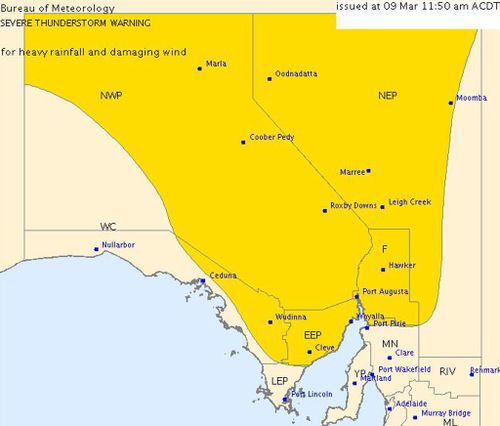 Severe thunderstorm warning issued for wide area of South Australia