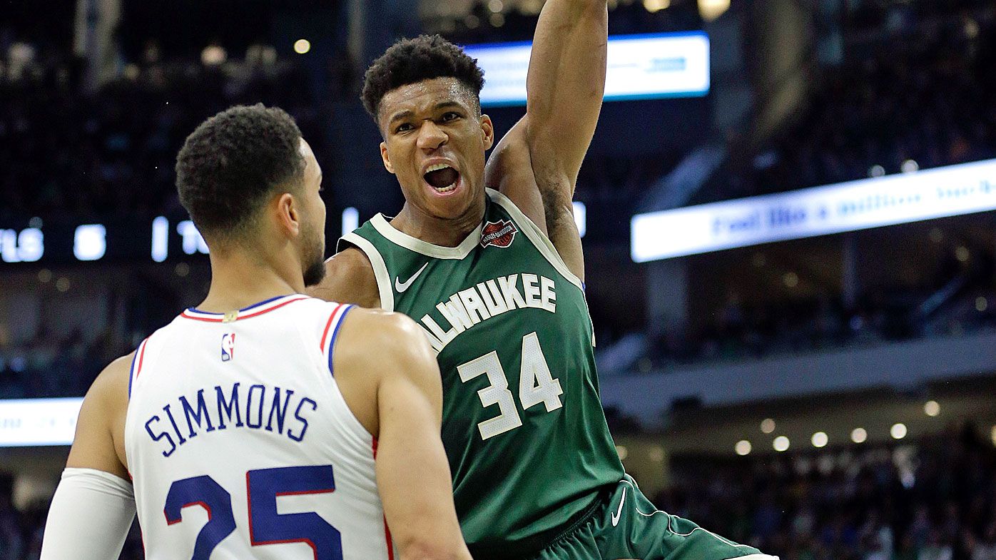 Giannis Antetokounmpo dunks on Ben Simmons