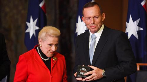 Former Speaker Bronwyn Bishop with Tony Abbott in June. (AAP)