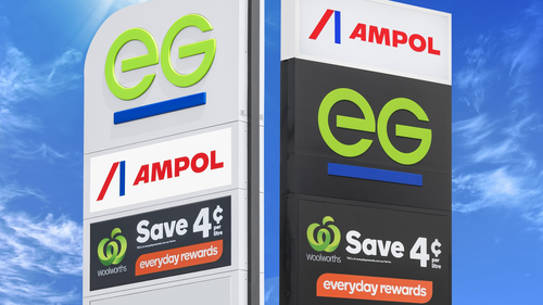 EG Group benzin istasyonu tabelalarındaki Ampol logosu.