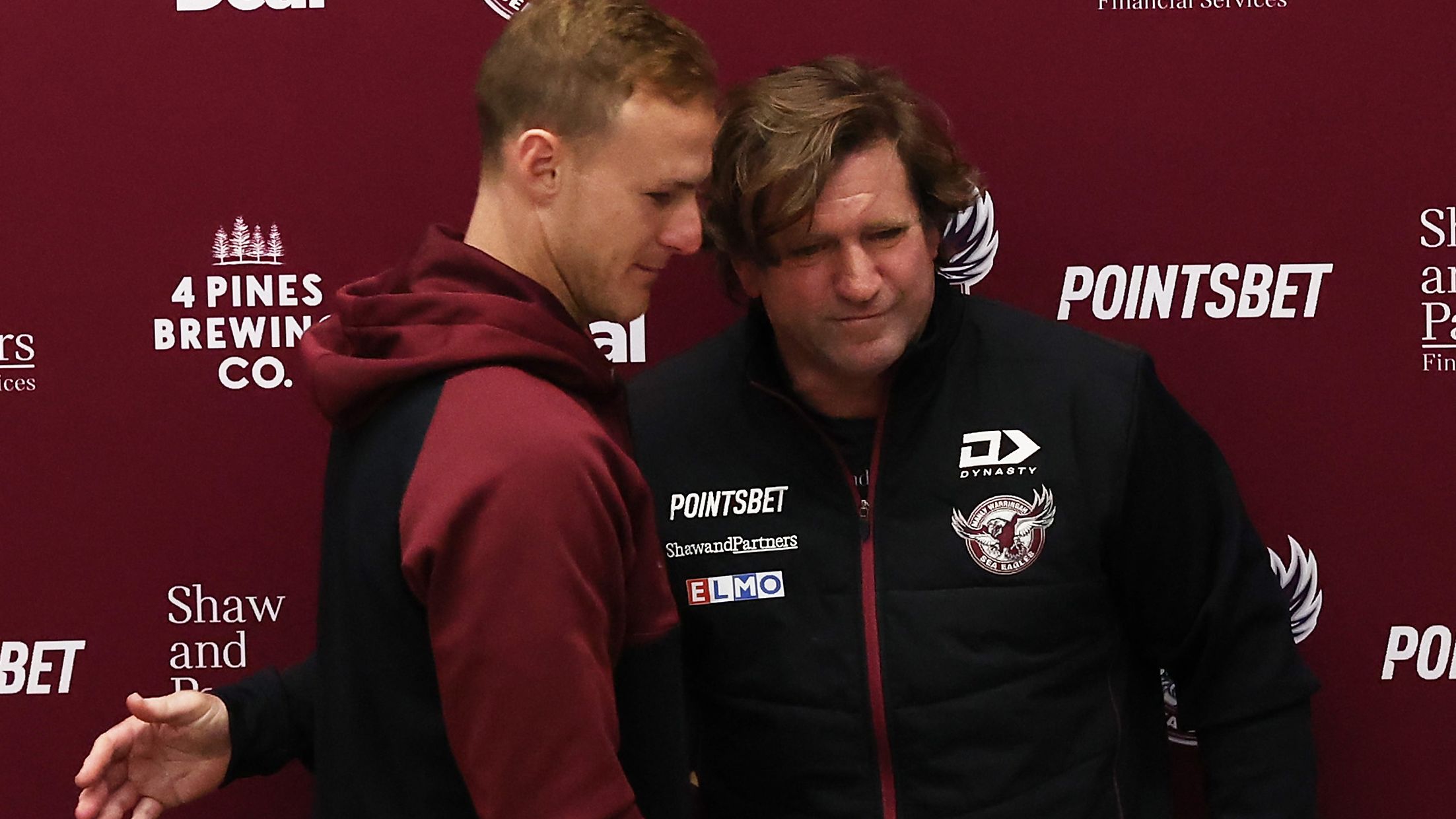 Manly captain Daly Cherry-Evans and sacked coach Des Hasler.
