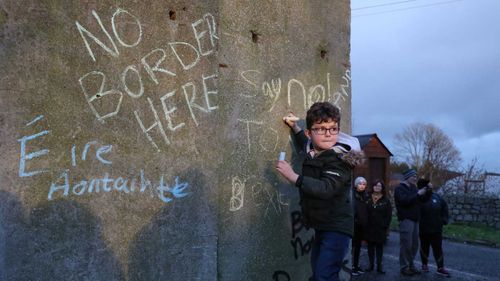 Concrete barriers are installed at the border between Northern Ireland and the Republic of Ireland.