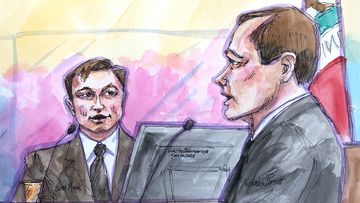 Musk pictured in a courtroom sketch on January 20, 2023.