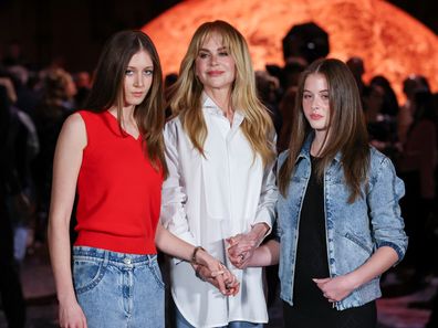 PARIS, FRANCE - OCTOBER 06: (EDITORIAL USE ONLY - For Non-Editorial use please seek approval from Fashion House) (L-R) Sunday Rose Kidman Urban, Nicole Kidman and Faith Margaret Kidman-Urban attend the Chanel Womenswear Spring/Summer 2026 show as part of Paris Fashion Week on October 06, 2025 in Paris, France. (Photo by Stephane Cardinale - Corbis/Corbis via Getty Images)