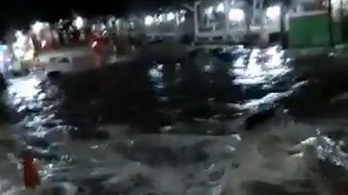 The tsunami left streets flooded.