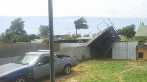 Adelaide resident Jimmy Charles discovered a trampoline had been flung into his yard. (Supplied, Jimmy Charles)