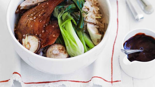Chinese roast duck with ginger and shiitake rice