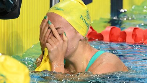 Ariarne Titmus of Australia reacts after coming second in the Women's 200m Freestyle. (AAP)