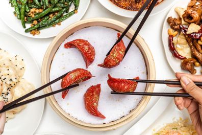 Din Tai Fung's red and gold dumplings represent good fortune and happiness. 